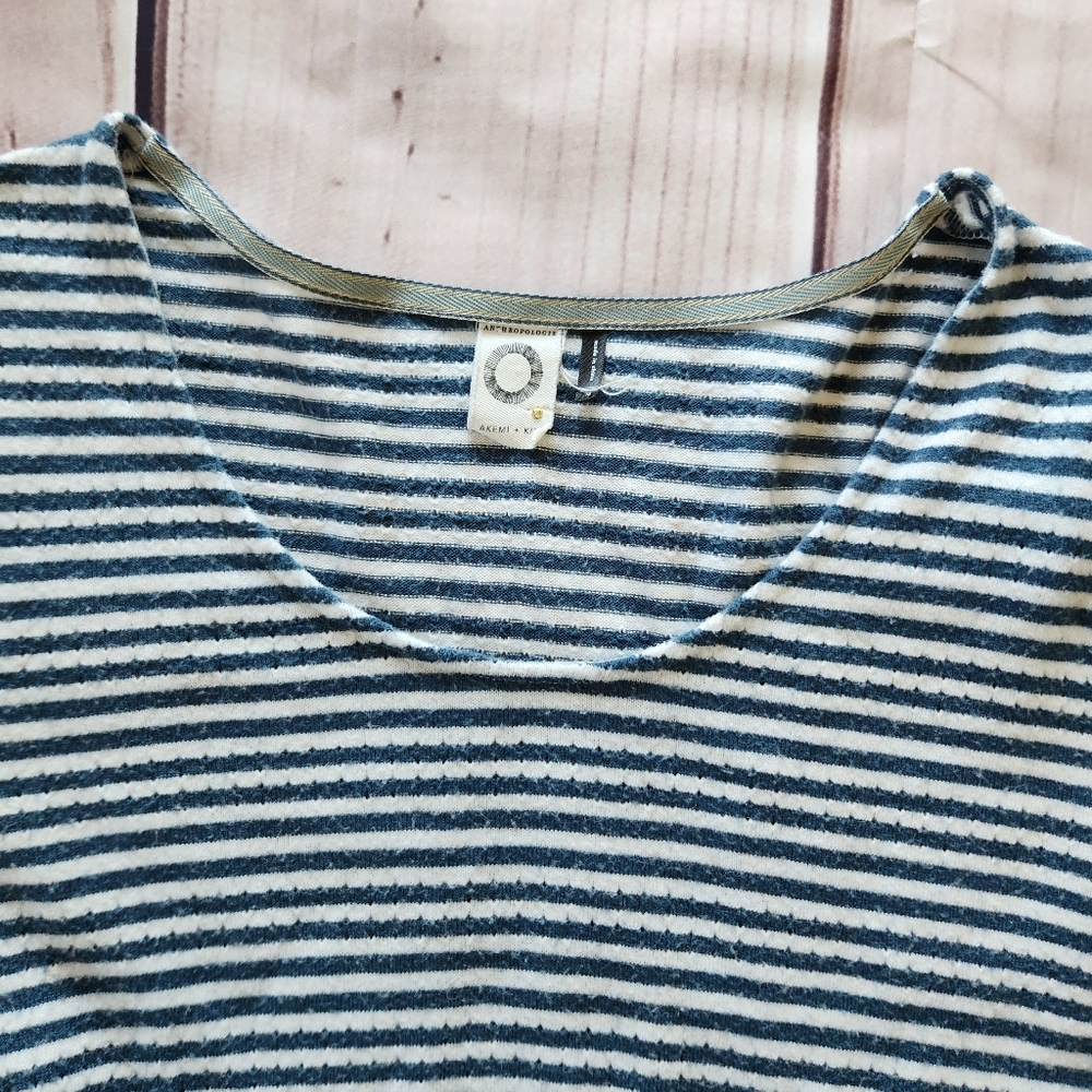 Anthropologie x Akemi + Kin "Sylvie Pointelle Top" Stripe Blue White | Women's M - Picture 6 of 12